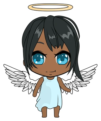 A curly-haired chibi with angel wings
